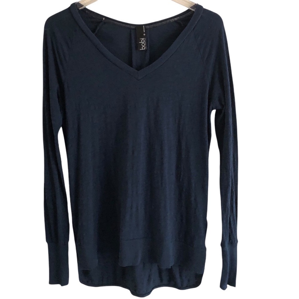 Bobi V-Neck Long Sleeve Cotton Top Dark Blue Size Small